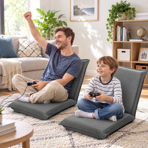 RUIE Adjustable Floor Chair with 6 Positions and Folding Steel Frame for Gaming and Reading, Gray
