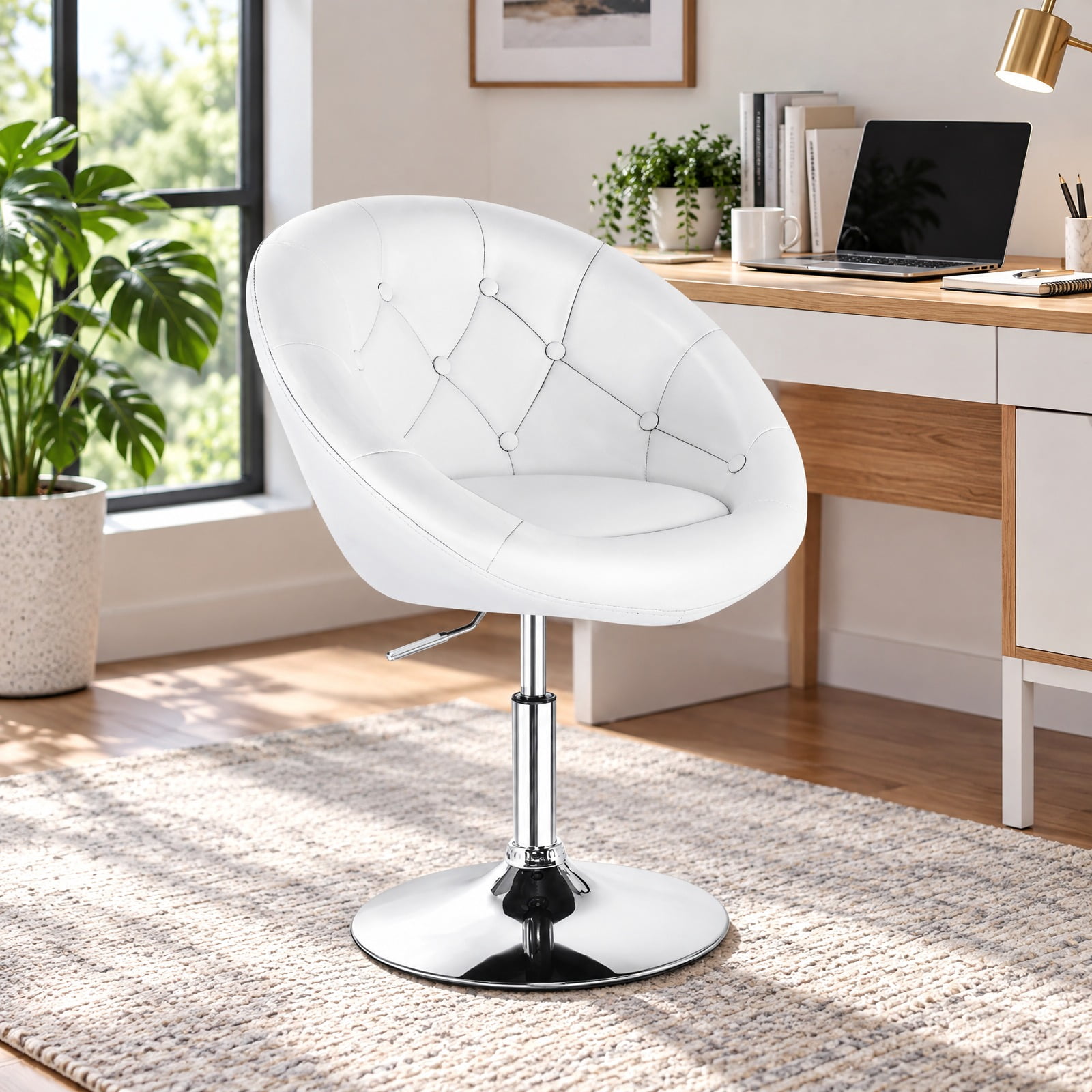 Whitw Rug Chair RUIE Adjustable Swivel Accent Chair with Round Tufted Back, Padded Seat ...