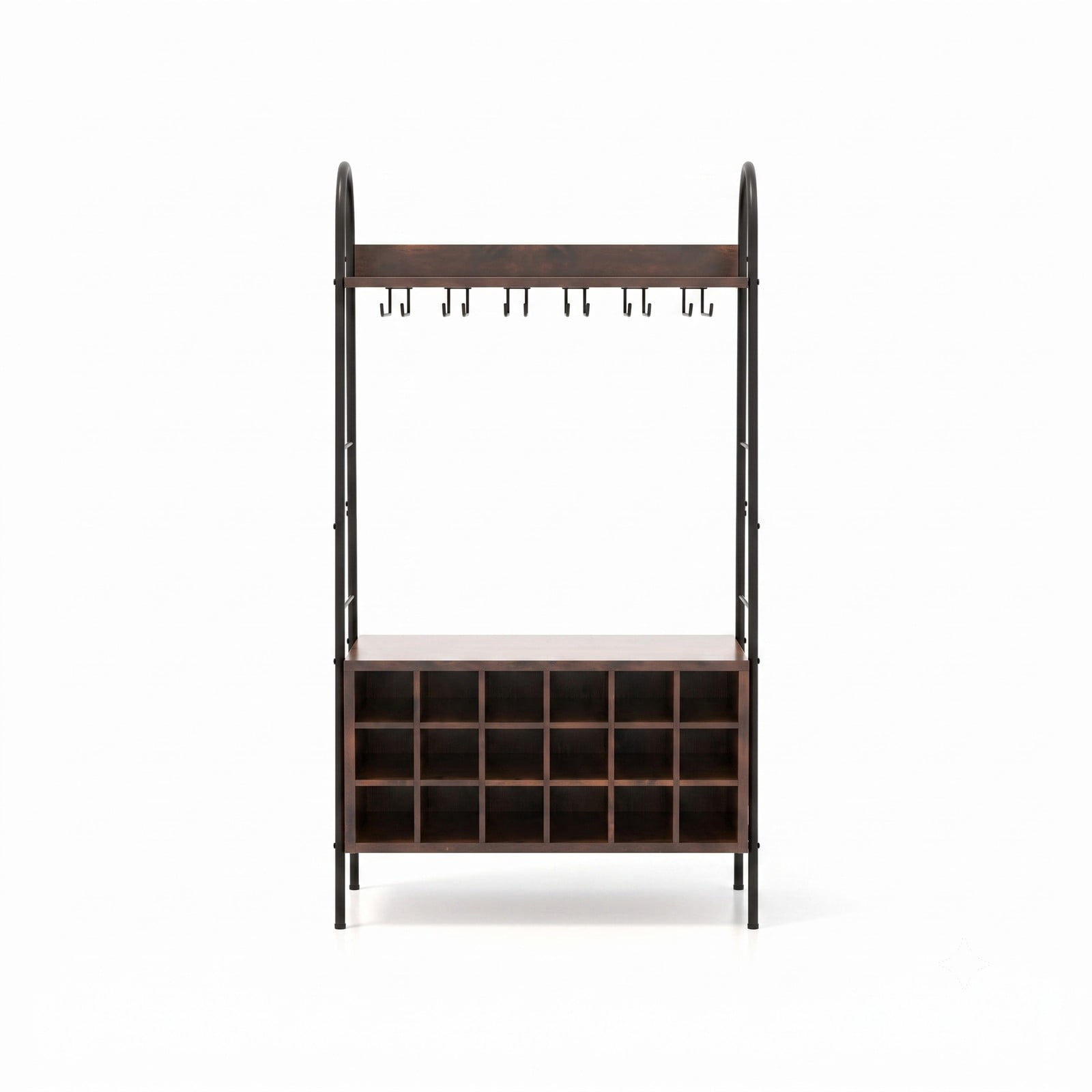 RUIE Baker's Rack with Detachable Wine Rack and 5 Rows of Stemware Holder, Freestanding Kitchen Storage Shelf Holds 18 Bottles and 15 Glasses, Metal, Rustic Brown