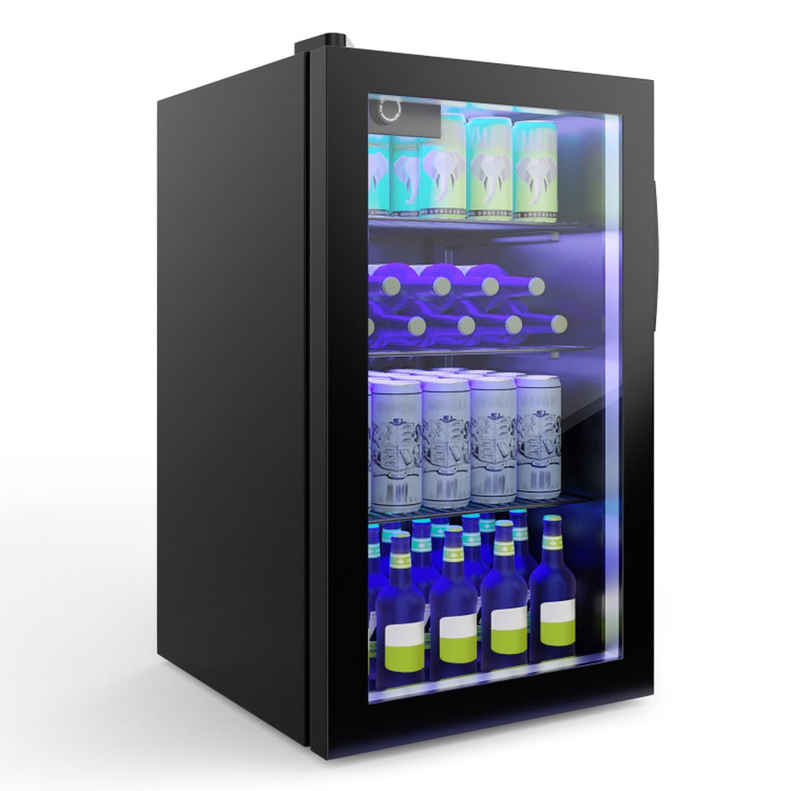 RUIE Beverage Refrigerator,3.2 Cu.ft 120 Can Mini Fridge with Glass Door and Adjustable Shelves,Temperature Control,LED Light,Beverage Cooler for Home Office Bar