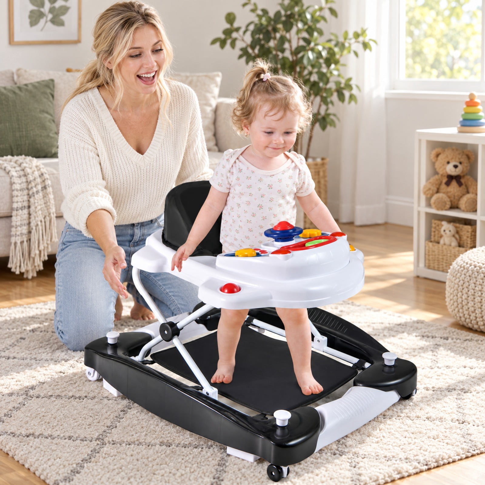Walkier Baby RUIE Black 6 in 1 Foldable Baby Walker with Adjustable Height - Walmart.com