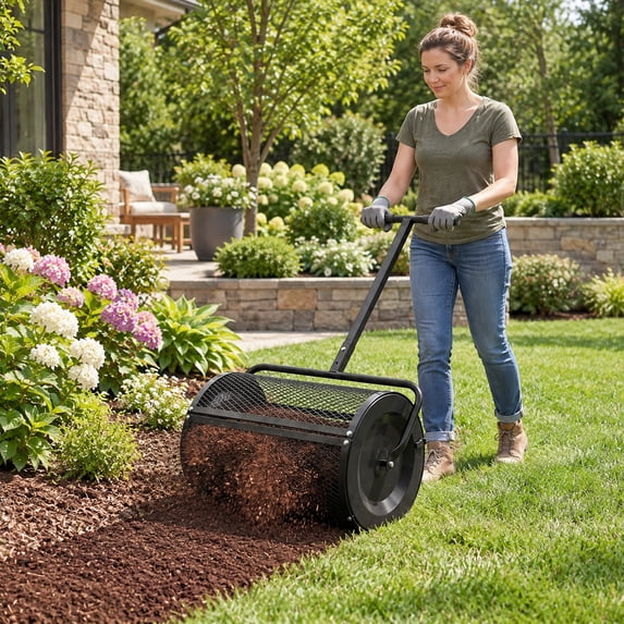 RUIE Black Compost Spreader 24 Inch Peat Moss Spreader Roller with ...