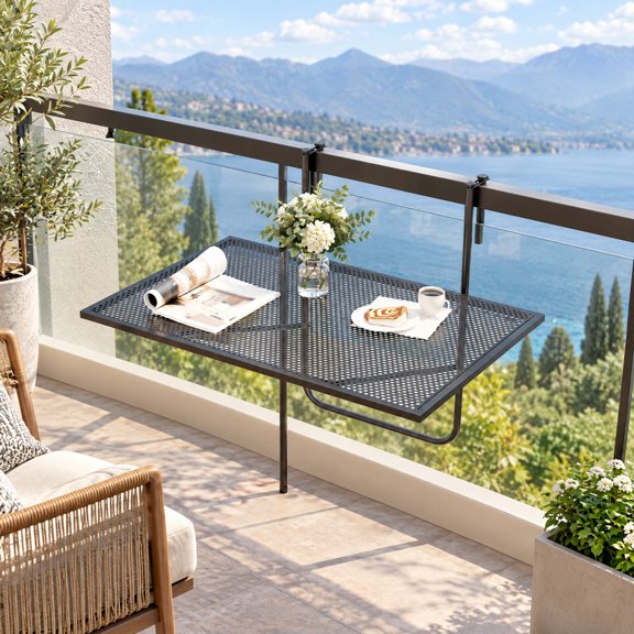 RUIE Black Outdoor Folding Hanging Table with Metal Frame, 24" x 20" x 20" Overall, Metal Construction