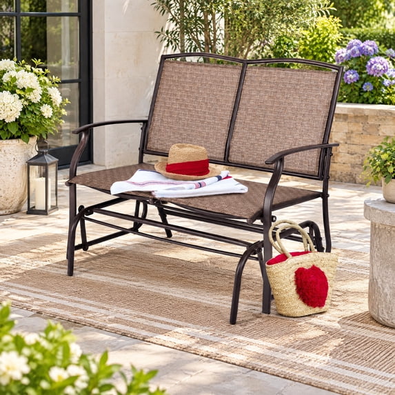 Outdoor Metal Rocking Bench RUIE Black Outdoor Iron Patio Rocking Chair for Backyard and Lawn, 41.3 ...