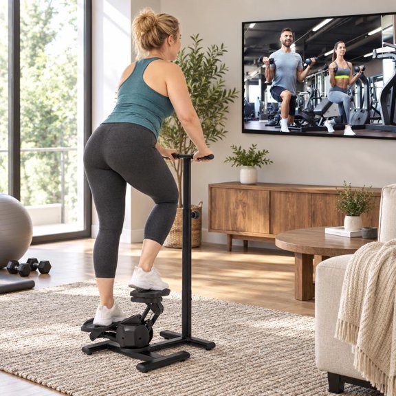 RUIE Black Steppers for Exercise Twist Stair Stepper Workout Equipmen, 23" x 19" x 38.5"-46.5" Handlebar Height 38.5" Pedal Overall
