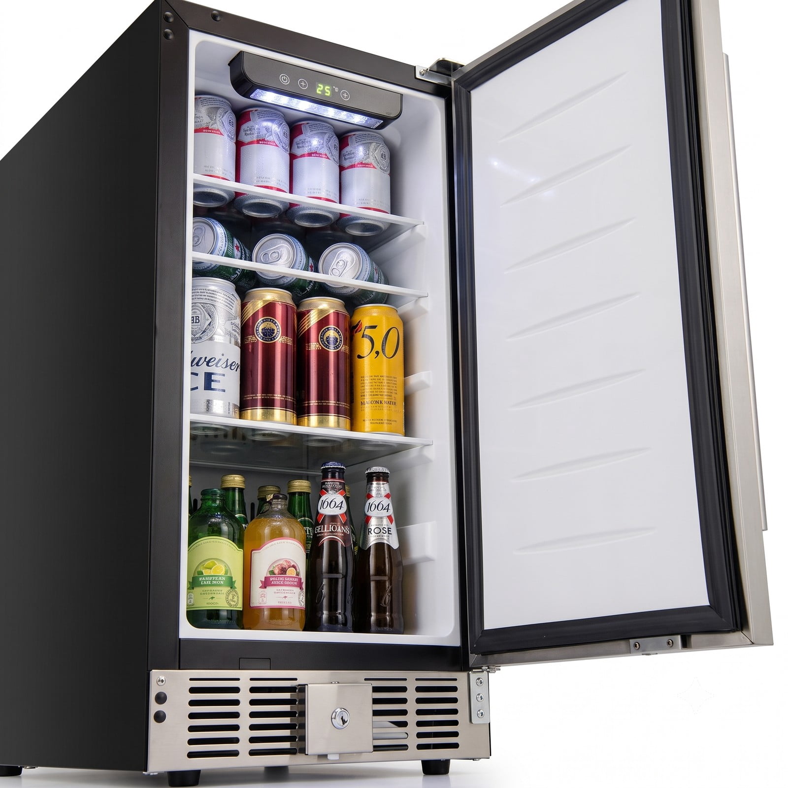 RUIE Compact Refrigerator 2.9 Cu.Ft. Small Fridge with Adjustable Thermostat, Stainless Steel Door, LED Display, 3 Removable Shelves for Apartment Dorm Office