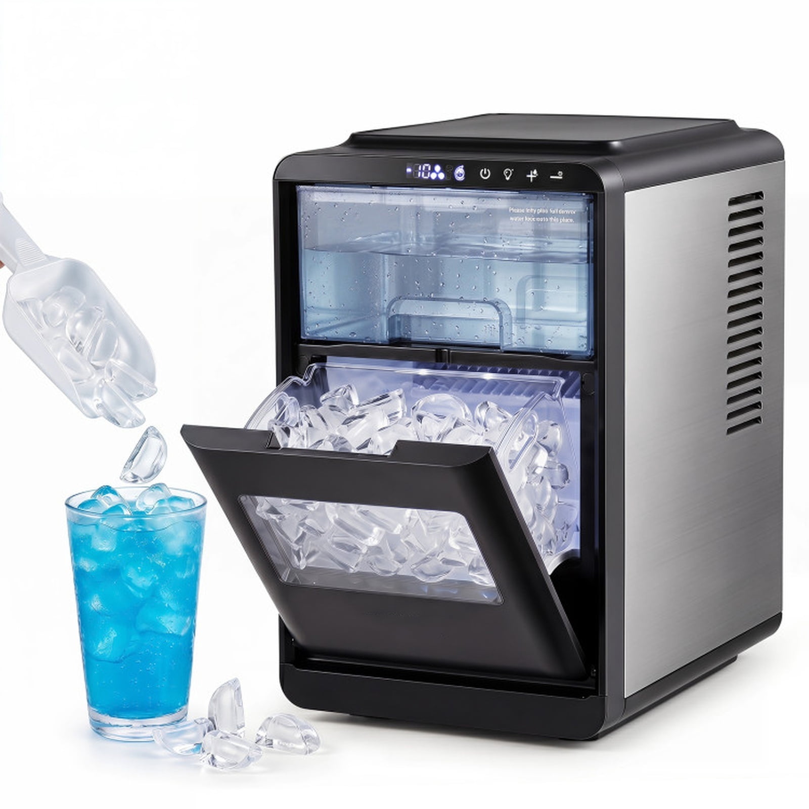 RUIE Crescent Ice Maker Countertop 26 lbs/24H, Portable Ice Machine with 11 Thickness Levels Self-Cleaning and Timer for Home Bar Kitchen, Grey