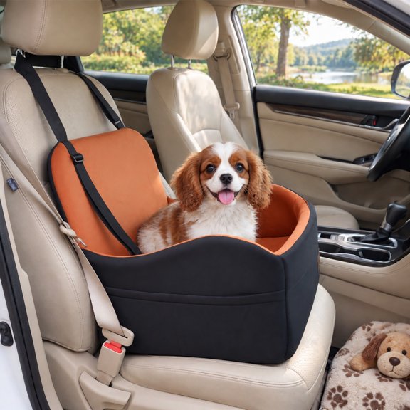 RUIE Detachable Dog Booster Car Seat Fits Front and Back Seat, Brown + Black, 21" x 20" x 18" Overall