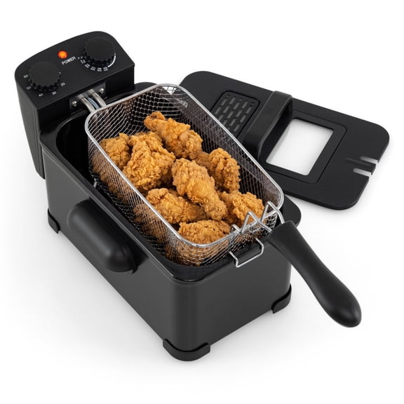 RUIE Electric Deep Fryer,1700W Stainless Steel Countertop Fryer with 60-Min Timer,3.2 Qt Oil Capacity,View Window Lid,Deep Fryer for Home Kitchen Cooking