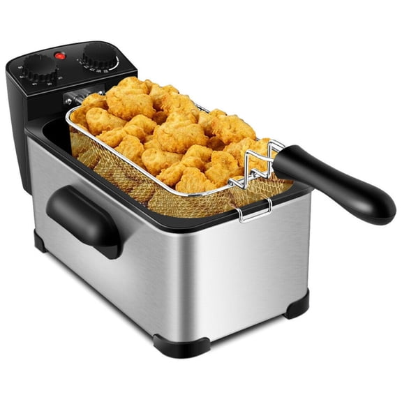 RUIE Electric Deep Fryer,1700W Stainless Steel Countertop Fryer with 60-Min Timer,3.2 Qt Oil Capacity,View Window Lid,Deep Fryer for Home Kitchen Cooking