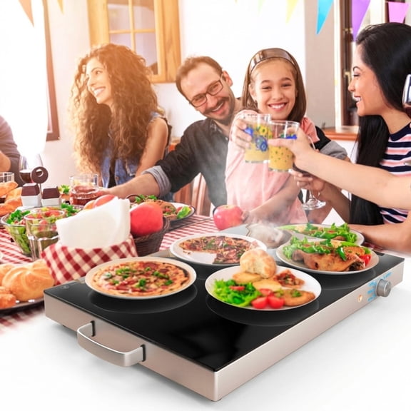 RUIE Electric Warming Tray,300W Stainless Steel Hot Plate with Adjustable Temperature Control,22 x 14 Inch Tempered Glass Surface,Cool-Touch Handles,Food Warmer for Buffet Party Holiday Dinner