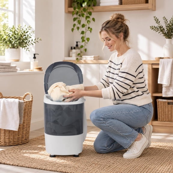 RUIE Portable Mini Washing Machine Semi-Automatic Washer and Spinner Combo with Single Tub, PP, Gray