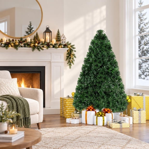 RUIE Green 4' Fiber Optic Artificial PVC Christmas Tree, 1.7' x 3 ...