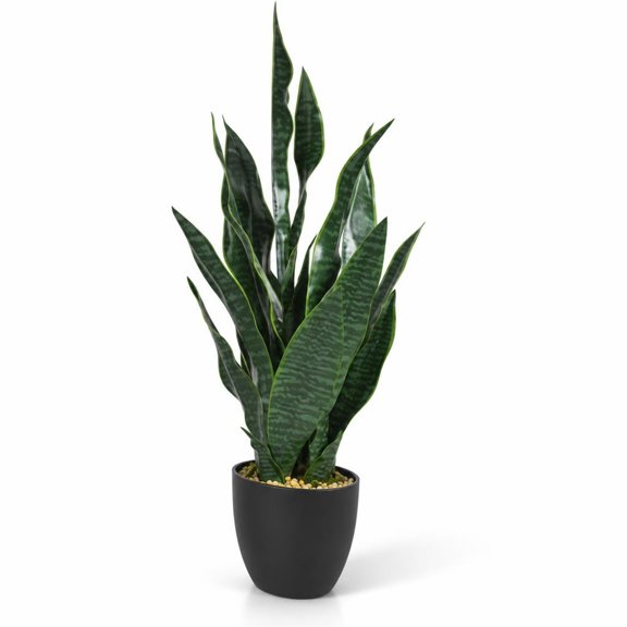 RUIE Indoor-Outdoor Artificial Fake Snake Plant, 35.5 Inch, Green, PEVA Construction, Pot diameter 6", Tree height About 35.5"