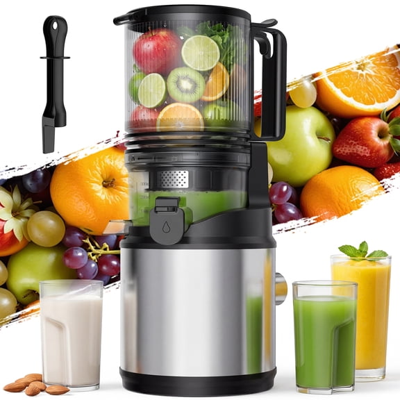 RUIE Juicer Machine,Cold Press Juicer with 5.12" Wide Feed Chute Fit Whole Fruits Vegetables, Masticating Juicer with High Juice Yield,Easy to Clean,Black