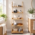 RUIE Ladder Shelf Bamboo Bookshelf Wall-Leaning Storage Display Plant ...