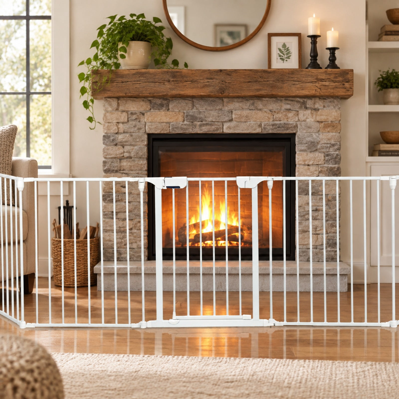 RUIE Length 5 Panel Adjustable Wide Fireplace Fence, 115 Inch, White ...
