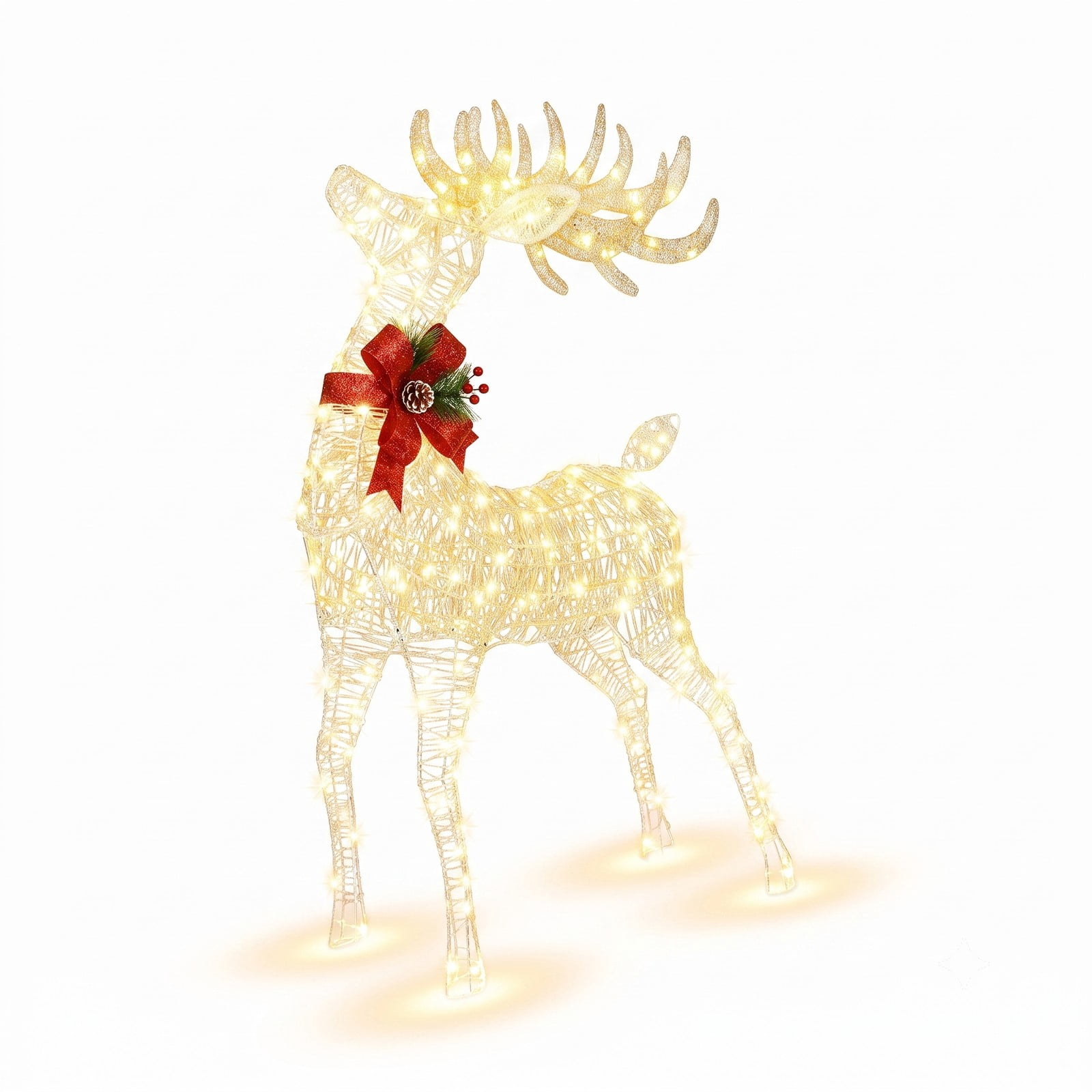 RUIE 53-inch Lighted Standing Reindeer Christmas Decoration, 120 Warm White LEDs, Outdoor Yard Deer with Ground Stakes, White