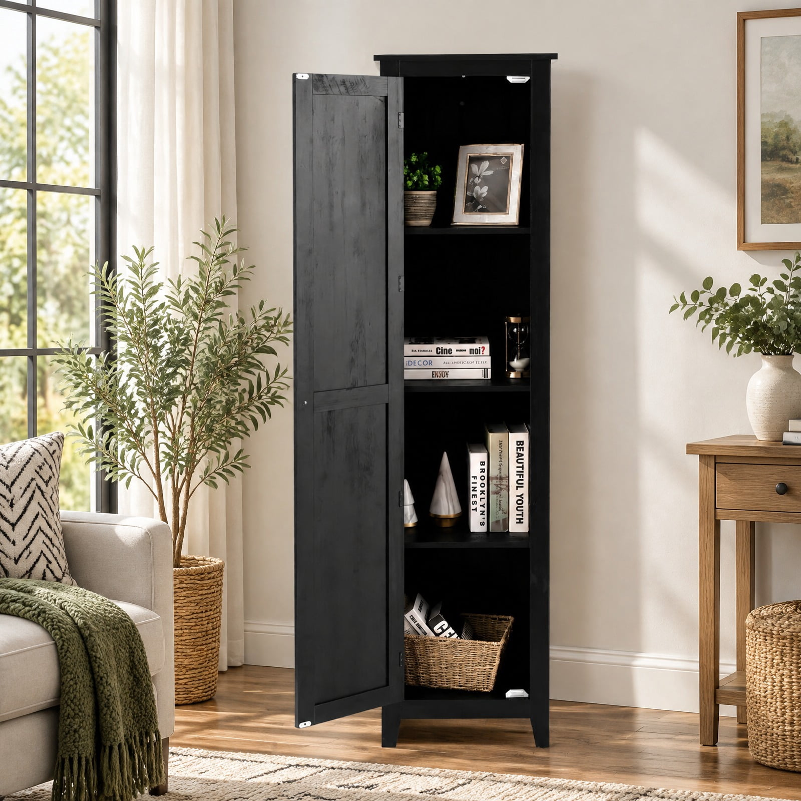 Cuboard Flash Card RUIE Linen Tower Bathroom Storage Cabinet Tall Slim Side Organizer with ...