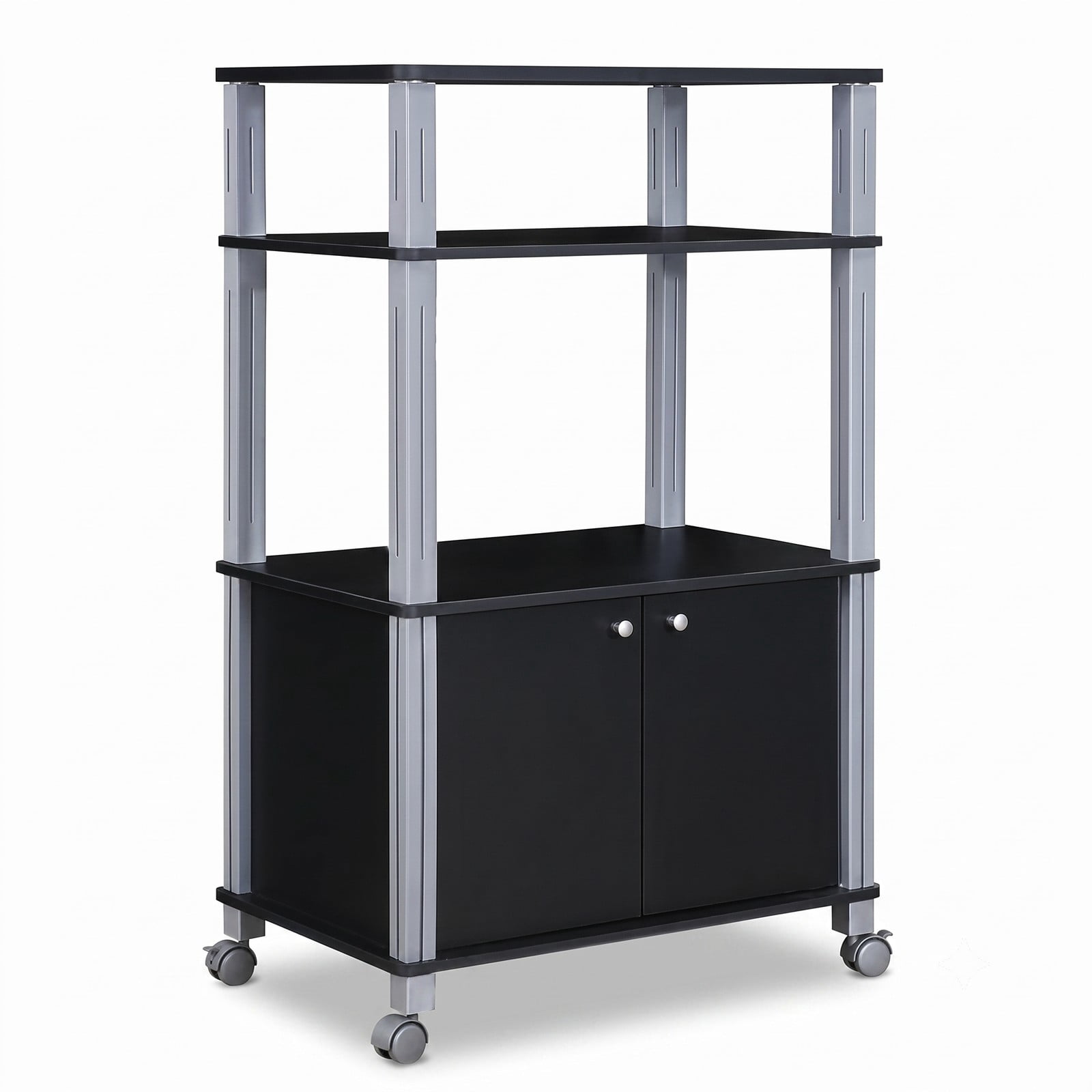 RUIE 3-Tier Microwave Stand with 2-Door Cabinet, Rolling Kitchen Storage Cart for Dining Room, Black