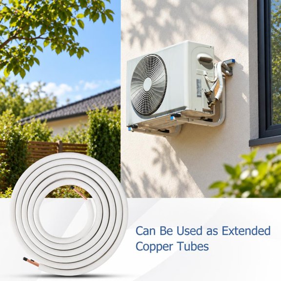 RUIE Mini Split Line Set with 1/4 Inch and 1/2 Inch O.D. Copper Pipes Tubing, 25 Feet, White, Polyethylene Film Foam Cotton Construction