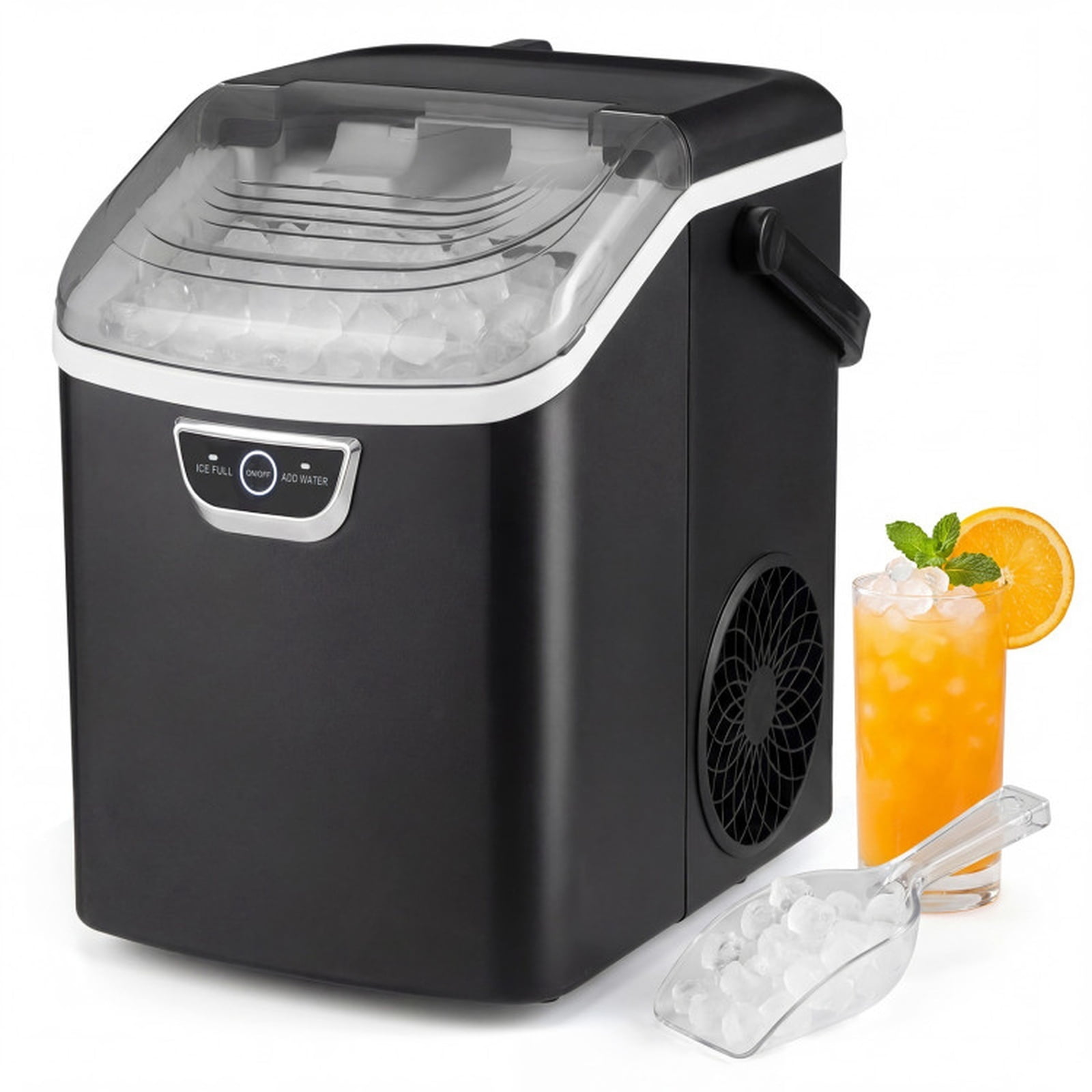 RUIE Nugget Ice Maker Countertop 33 lbs/Day, Soft Chewable Pellet Ice Machine with Ice-Full Alarm for Home Kitchen Bar Office, Portable, Black