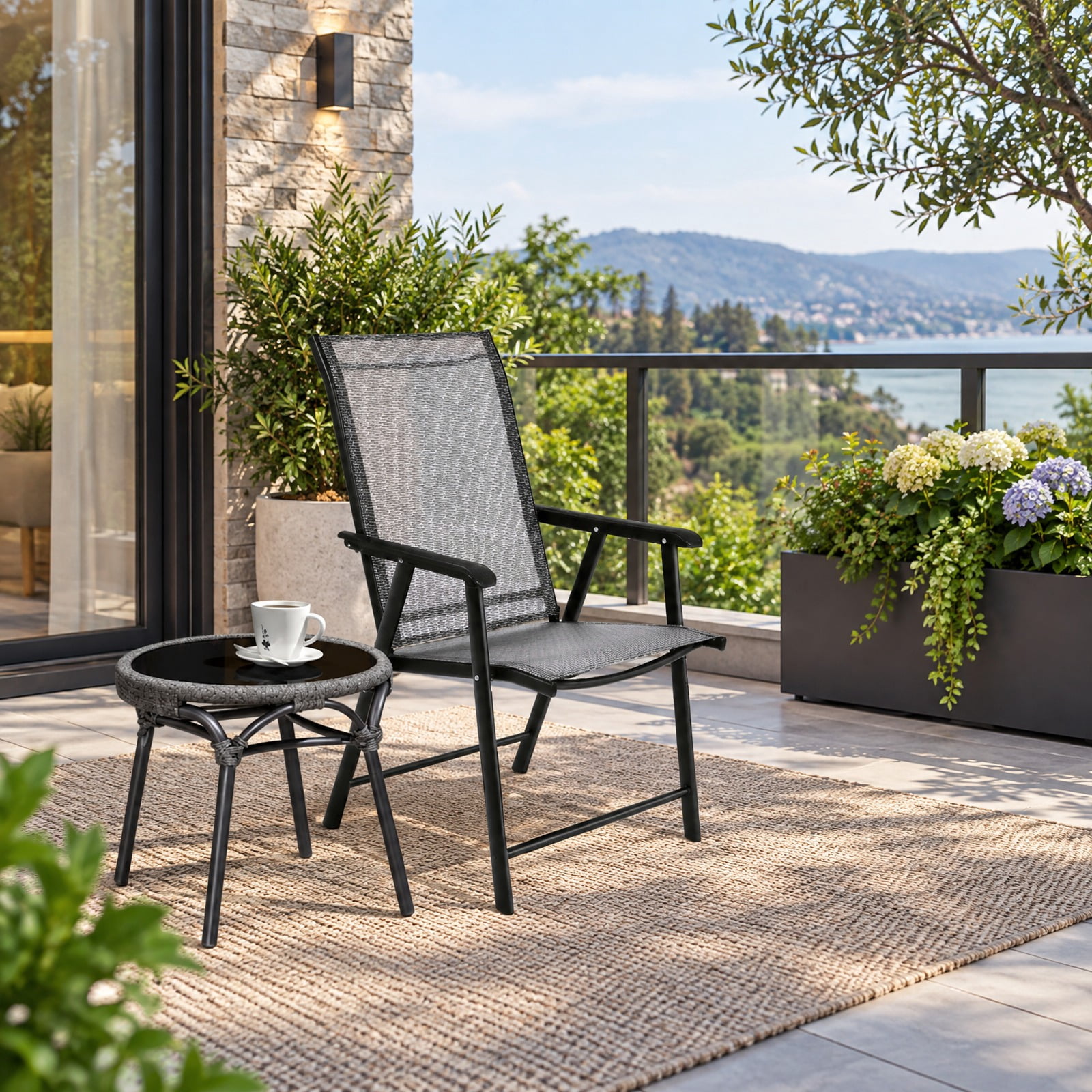 RUIE Patio Folding Chairs Portable for Outdoor Camping, 4-Pack, Gray ...