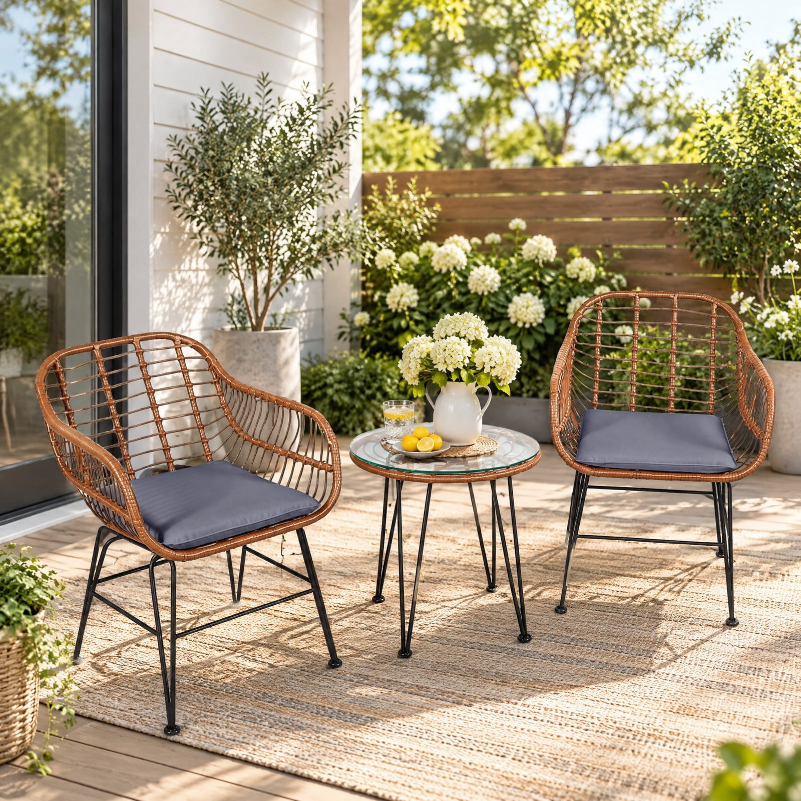 RUIE Patio Rattan Bistro Set with Cushion, 3 Pieces, Gray - Walmart.com