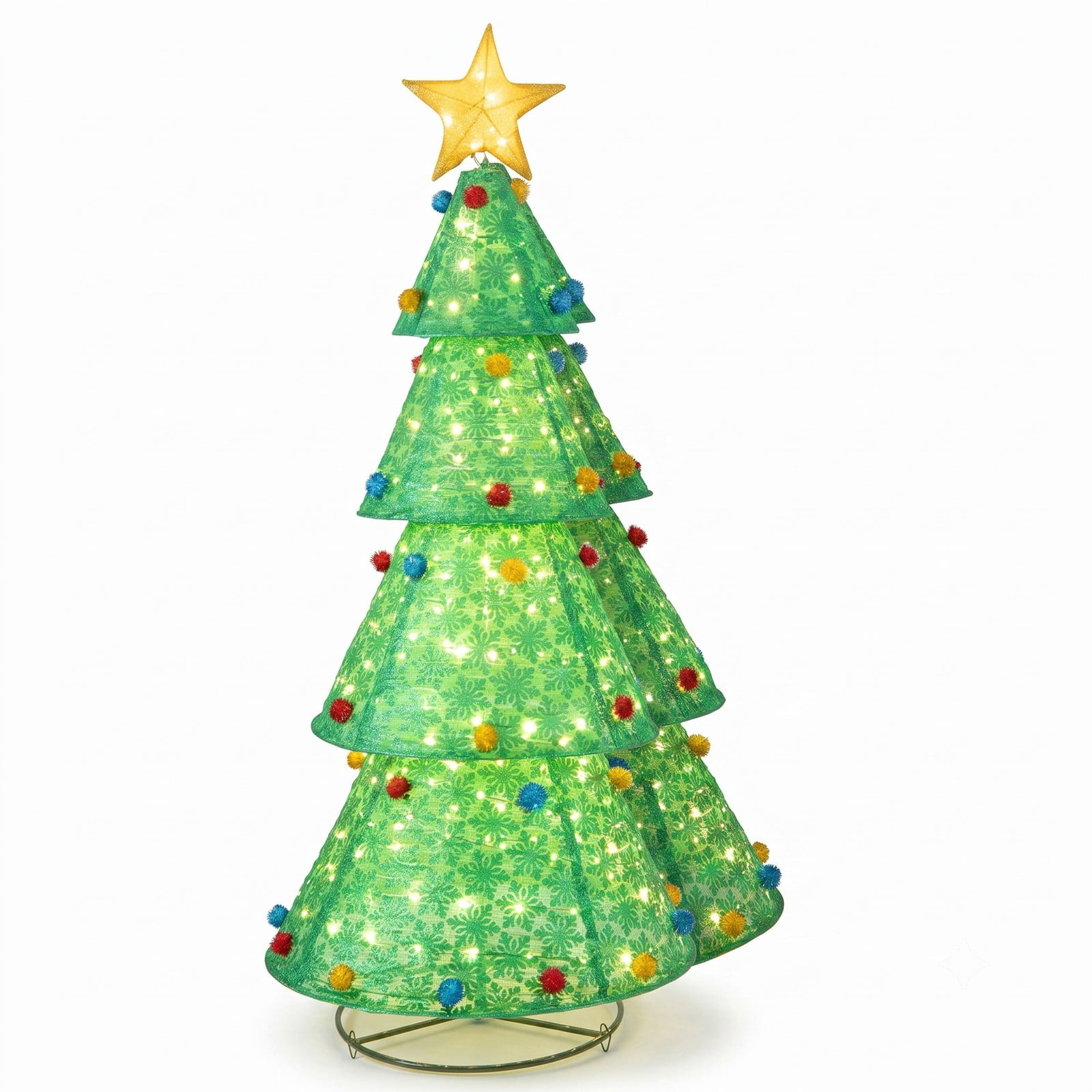RUIE Pop-Up Christmas Tree 6.5 ft with 200 Warm White LED Lights, Collapsible Pre-Lit Artificial Xmas Tree for Indoor Outdoor Holiday Decoration, White