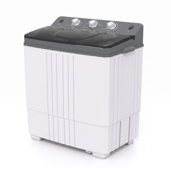 RUIE Portable Twin Tub Washing Machine with Built-in Drain Pump, 12 lbs Wash and 8 lbs Spin Capacity Compact Top Load Washer with Timer Control for Apartment, Gray
