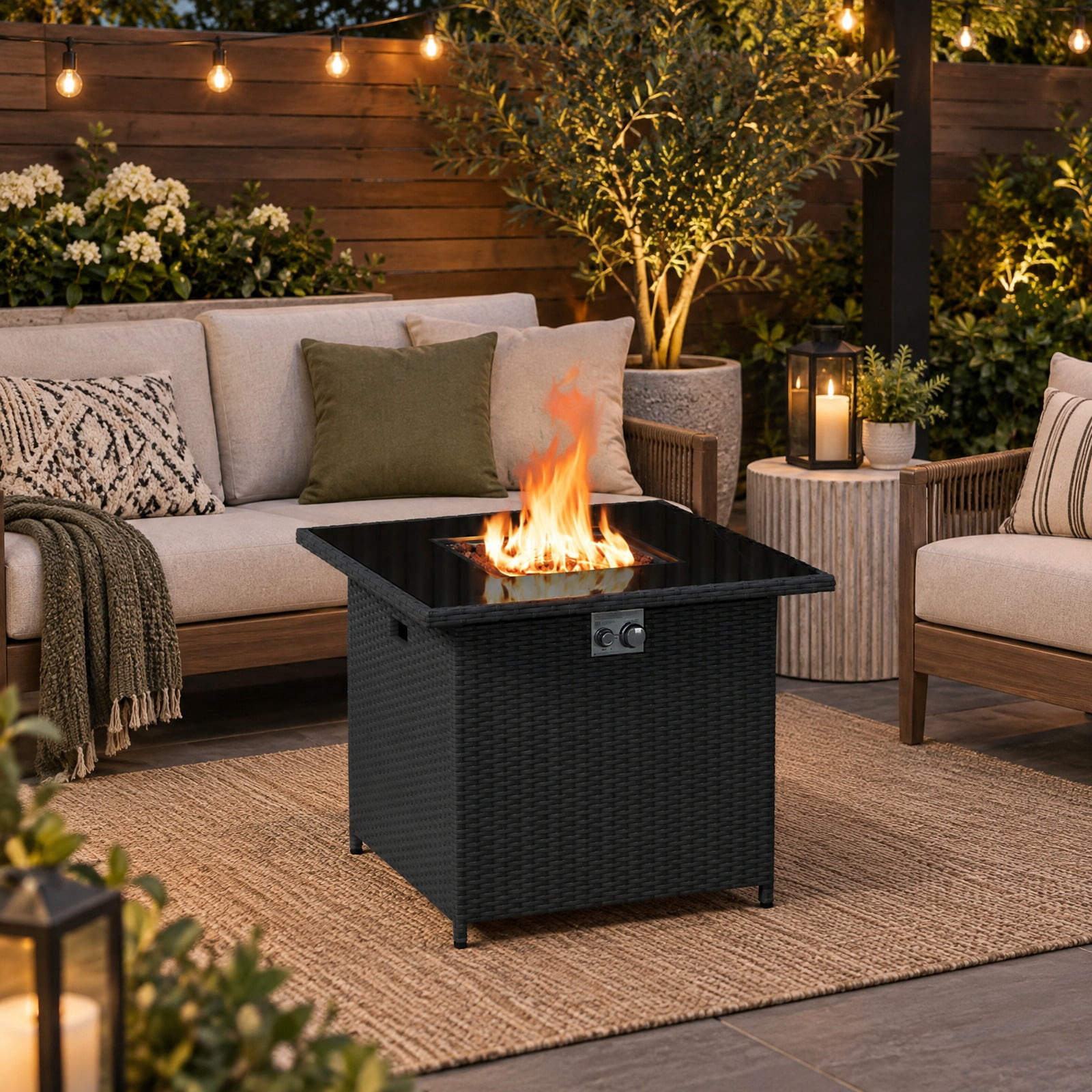 RUIE Propane Fire Pit Table 5000 BTU with Tempered Glass Tabletop, 32.5 ...