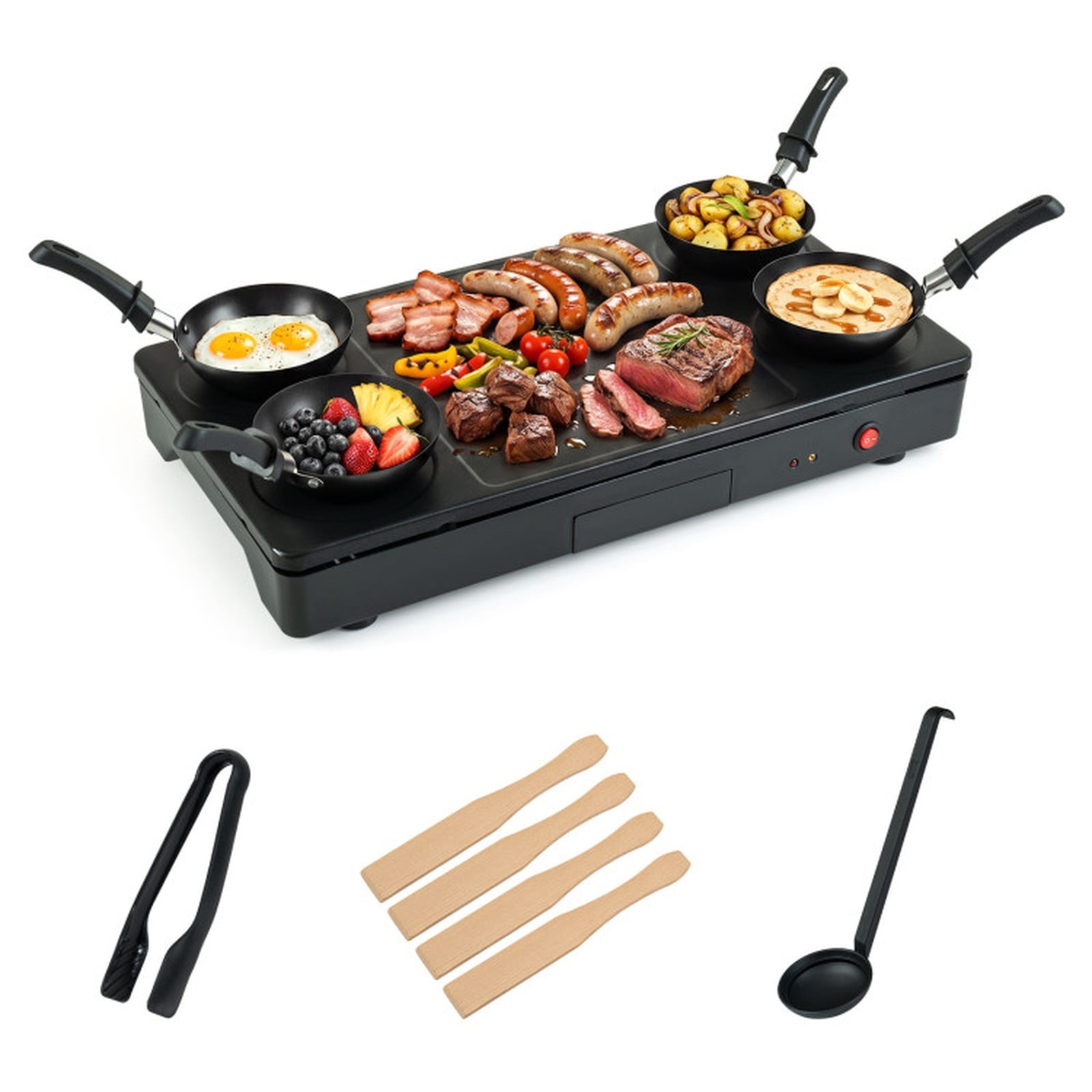 RUIE Raclette Table Grill, 1000W Electric Grill Griddle with 4 Nonstick Woks and Wooden Spatulas, Indoor Party Grill for Gatherings - Black