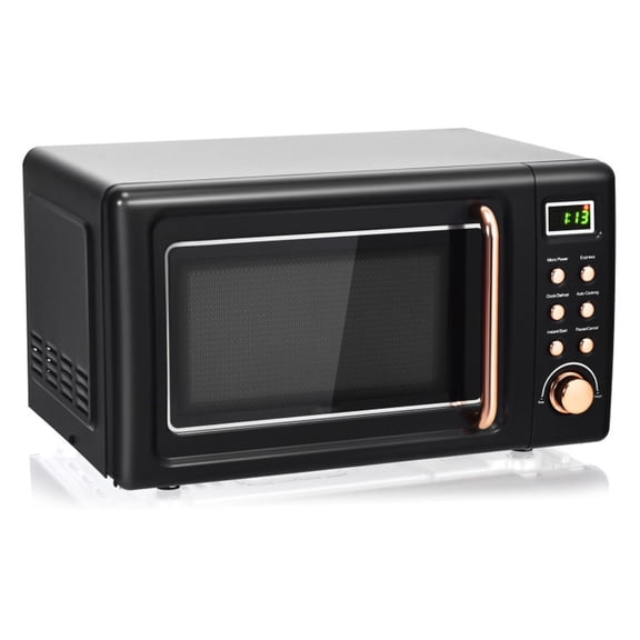 RUIE Retro Microwave Oven,700W 0.7 Cu.ft Countertop Microwave with 5 Power Levels and 8 Auto Cook Menus,LED Display,Child Lock,Compact Microwave for Apartment Dorm Office