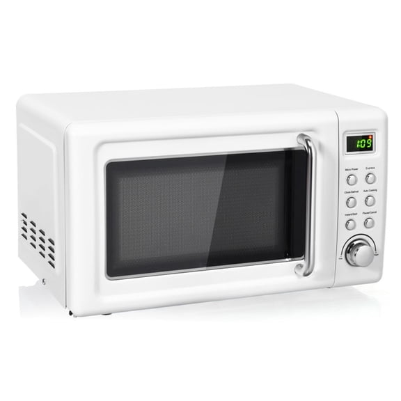RUIE Retro Microwave Oven,700W 0.7 Cu.ft Countertop Microwave with 5 Power Levels and 8 Auto Cook Menus,LED Display,Child Lock,Compact Microwave for Apartment Dorm Office
