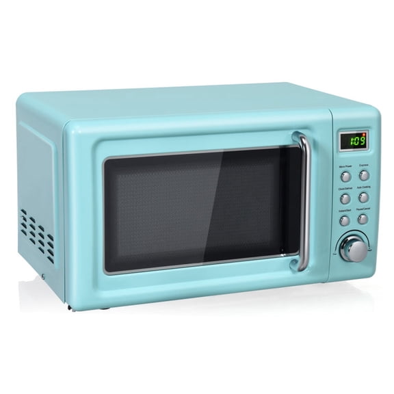 RUIE Retro Microwave Oven,700W 0.7 Cu.ft Countertop Microwave with 5 Power Levels and 8 Auto Cook Menus,LED Display,Child Lock,Compact Microwave for Apartment Dorm Office