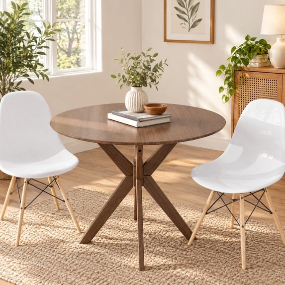 RUIE Round Wood Dining Table with Intersecting Pedestal Base, 36 Inch ...