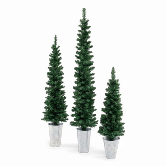 RUIE Set of 3 Pre-Lit Artificial Christmas Trees, 3 FT Tabletop Xmas Trees with 230 Warm White LED Lights, Auto Timer, Weighted Metal Base, PVC Holiday Decor, Green