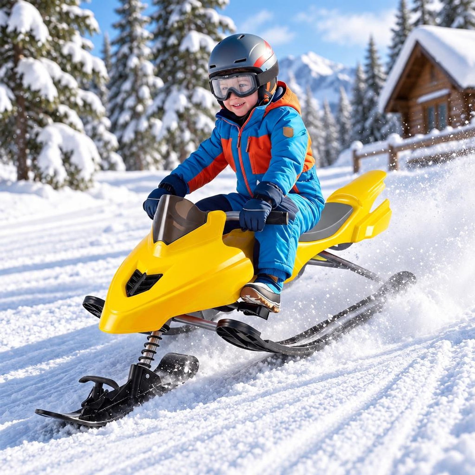 RUIE Kids Snow Racer Sled with Brakes and Tow Ropes and Steering Handle ...