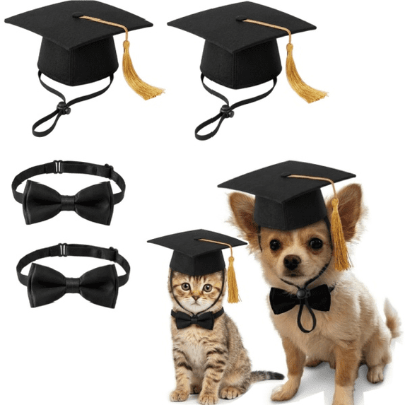 RUIFUU 2 Sets Dog Graduation Cap and Bow Tie Set, Adjustable Mini Pet ...