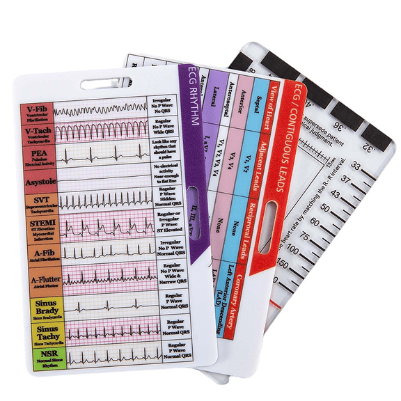 RUIFUU 3 Pack EKG Badge Card Set, ECG Badge Card Reference Guide & EKG Ruler, Nursing Badge Reference Cards & Nursing Student Essentials