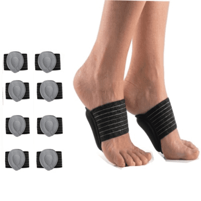 RUIFUU 4 Pairs Arch Support Sleeves with Cushion Pad, Adjustable Compression Foot Braces for Plantar Fasciitis and Flat feet Relief, Breathable Arch Wrap for Standing Walking Running, Gray