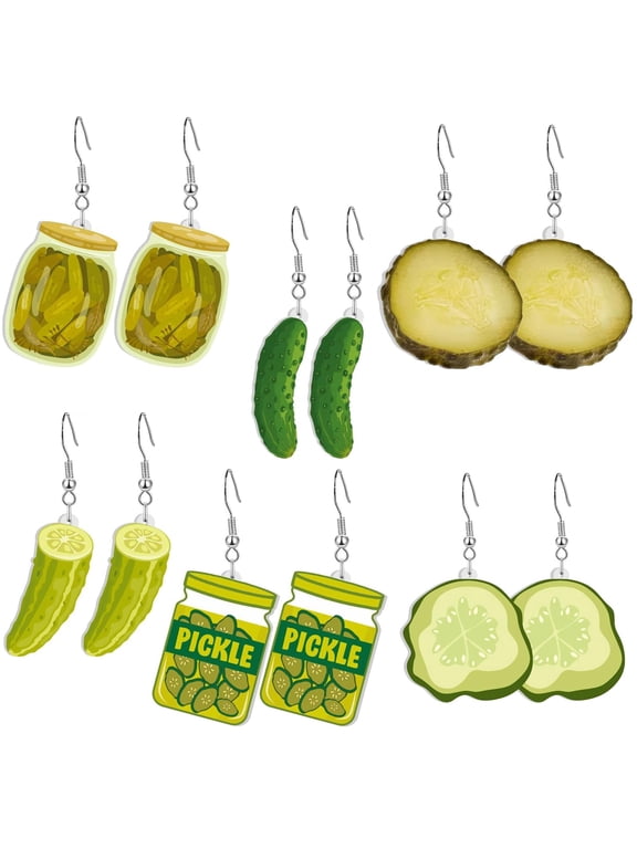 6 Pairs Funny Pickle Earrings for Women Acrylic Cucumber Drop Dangle Earrings Weird Jewelry Pickle Gifts for Pickle Lovers