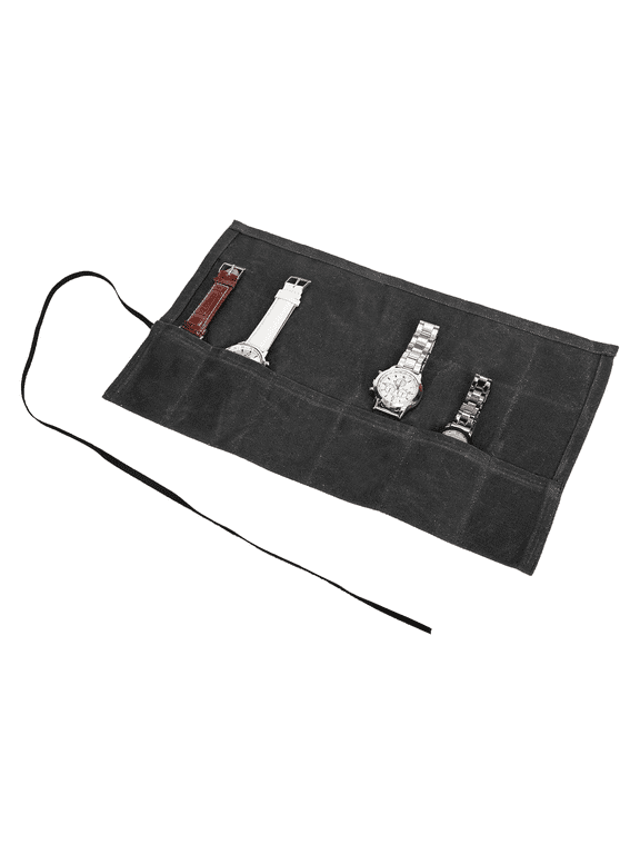 6-Slot Watch Roll Organizer, Waxed Canvas Handmade Travel Watch Case, Vintage Portable Storage Pouch
