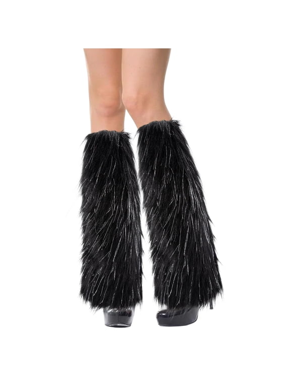 Black Furry Leg Warmers for Women, Shiny Furry Leg Warmers, Plush Soft, Boots Sleeves