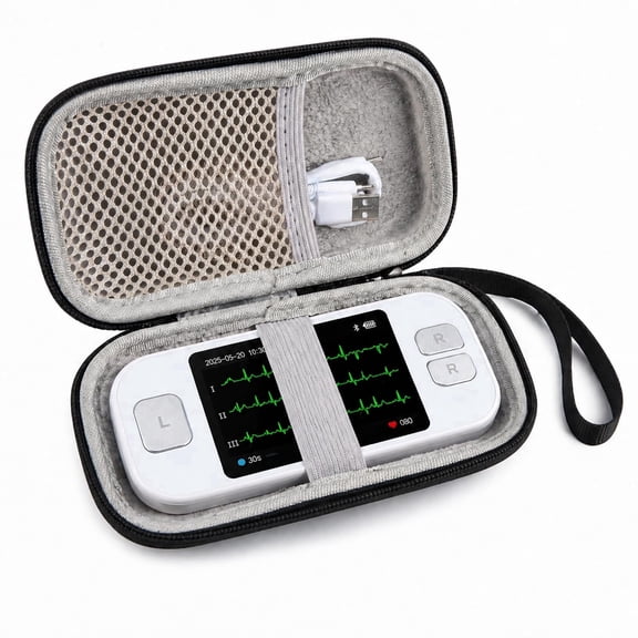 RUIFUU Hard Case Compatible with EMAY 6L Portable ECG Monitor Protective Travel Carrying Storage Bag for EKG Heart Rate Monitor Device Shockproof EVA Organizer Box with Mesh Pocket Case Only