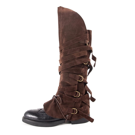 RUIFUU Medieval Pirate Boot Covers, Faux Leather Renaissance Steampunk Costume Accessory for Men Women, Brown, 1 Pair
