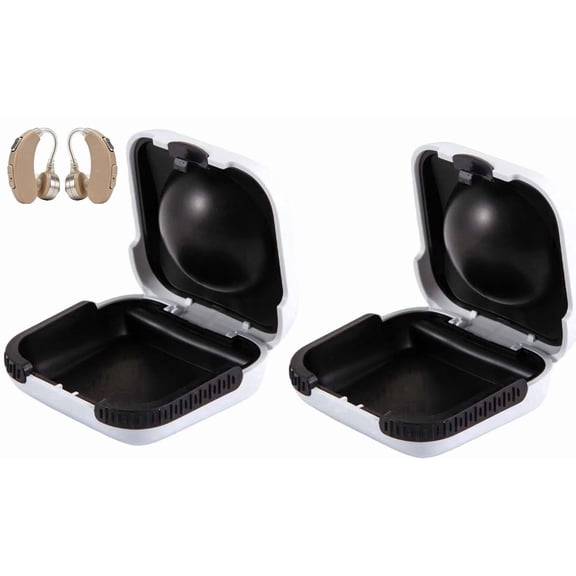 RUIFUU 2-Pack Hearing Aid Case Small Hard Shell Travel Storage Box Waterproof Portable Organizer Container Drop-Resistant and Durable White