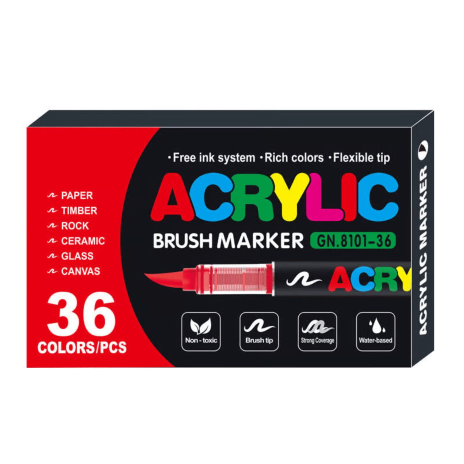 RUIG 12/24/36/48 Colors Acrylic Paint Pens,Soft Brush Tip Acrylic Paint Markers,Quick-Drying Waterproof Acrylic Markers for Canvas,Rock Painting,Wood,Ceramic,Fabric,Art Paint Supplies Kit