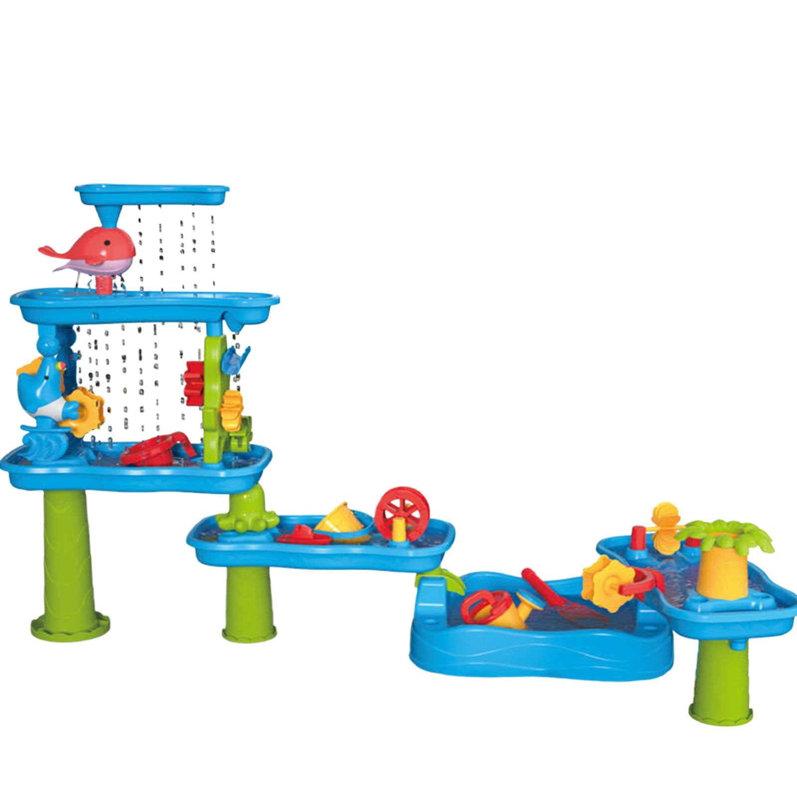 RUIG 2-Tier Water Table for Ages 3-5,Outdoor Splash Play Center with Rain Shower - Sensory STEM Activity Station Summer Backyard Toys, Develop Motor Skills Boys Girls Ages 24-48 Months