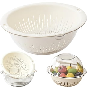 RUIG 2-in-1 Colander Bowl Set, Colander with Mixing Bowl, Mini Rice Strainer with Bowl, Plastic Small Mixing Colander for Kitchen Cooking, Washing Fruits and Vegetables